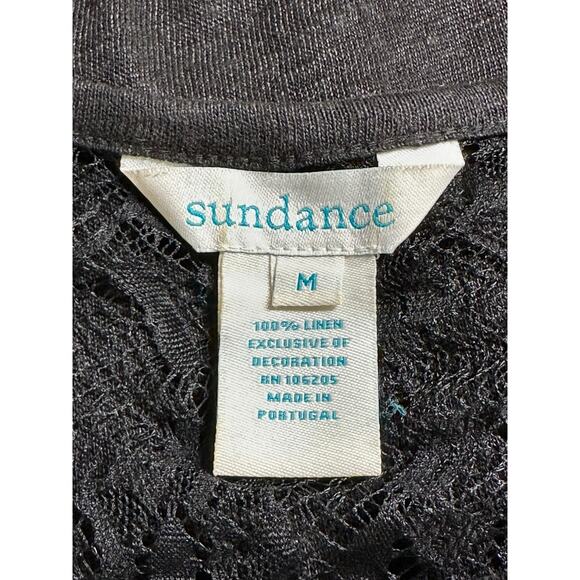 Sundance Top Women Medium Black Natural Charms Tee Linen Witchy Whimsigoth Fairy - Picture 6 of 7